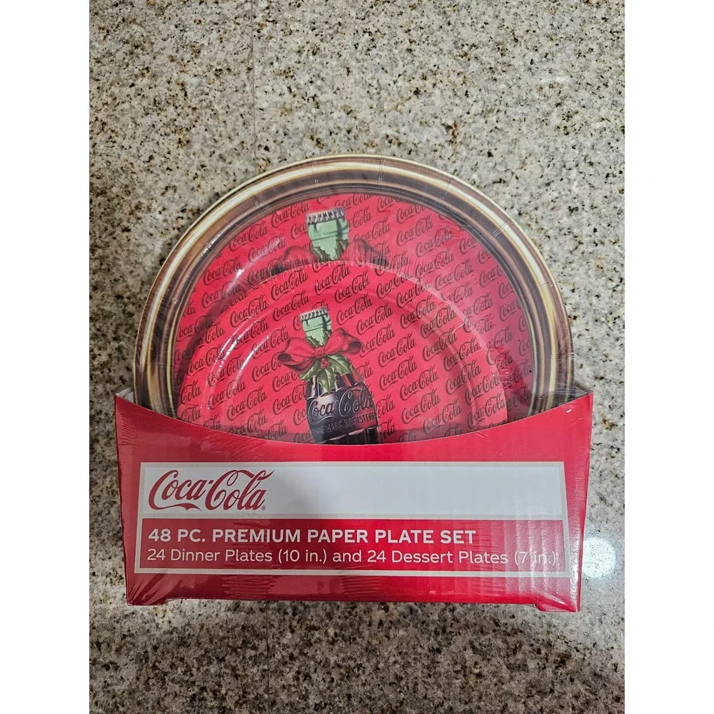 Coca-Cola Bottle Christmas Design 48 pc. Paper Plate Set & 32 ct. Napkins New